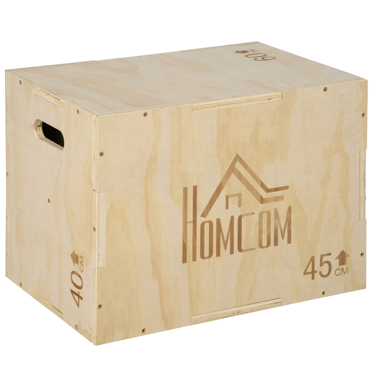 HOMCOM 3-in-1 Wooden Plyo Box for Home Gym, Natural Wood Finish