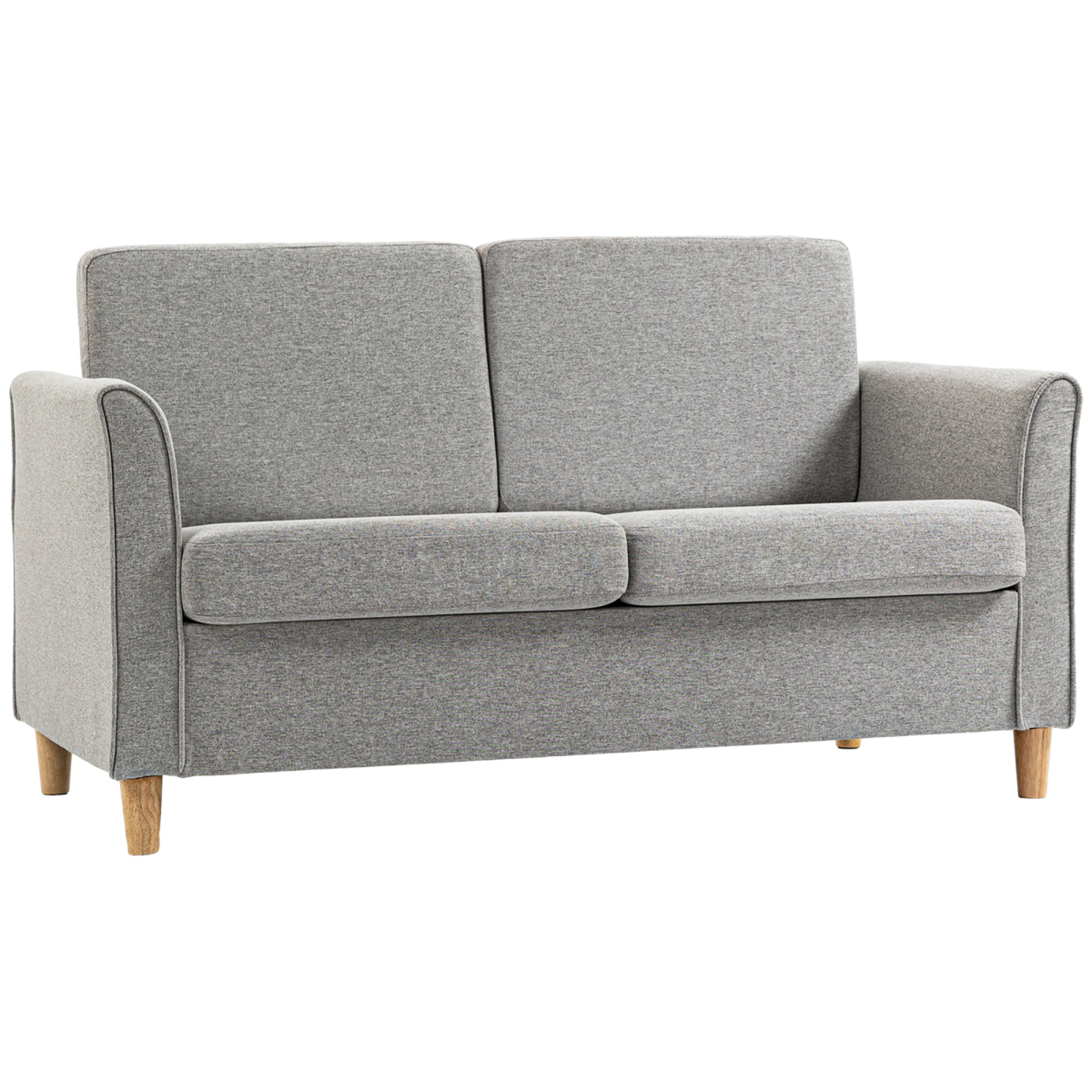 HOMCOM Double Seat Sofa Linen Upholstery Loveseat Couch with Armrests, Light Grey