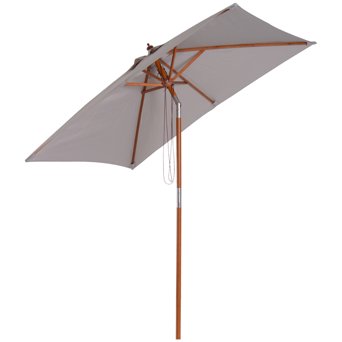 Wooden Patio Umbrella Market Parasol Outdoor Sunshade Grey Outsunny