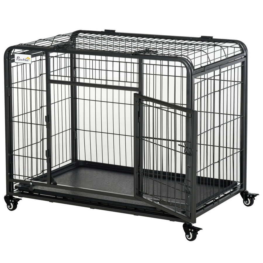 PawHut Medium Dog Cage Kennel with Locking Door and Wheels