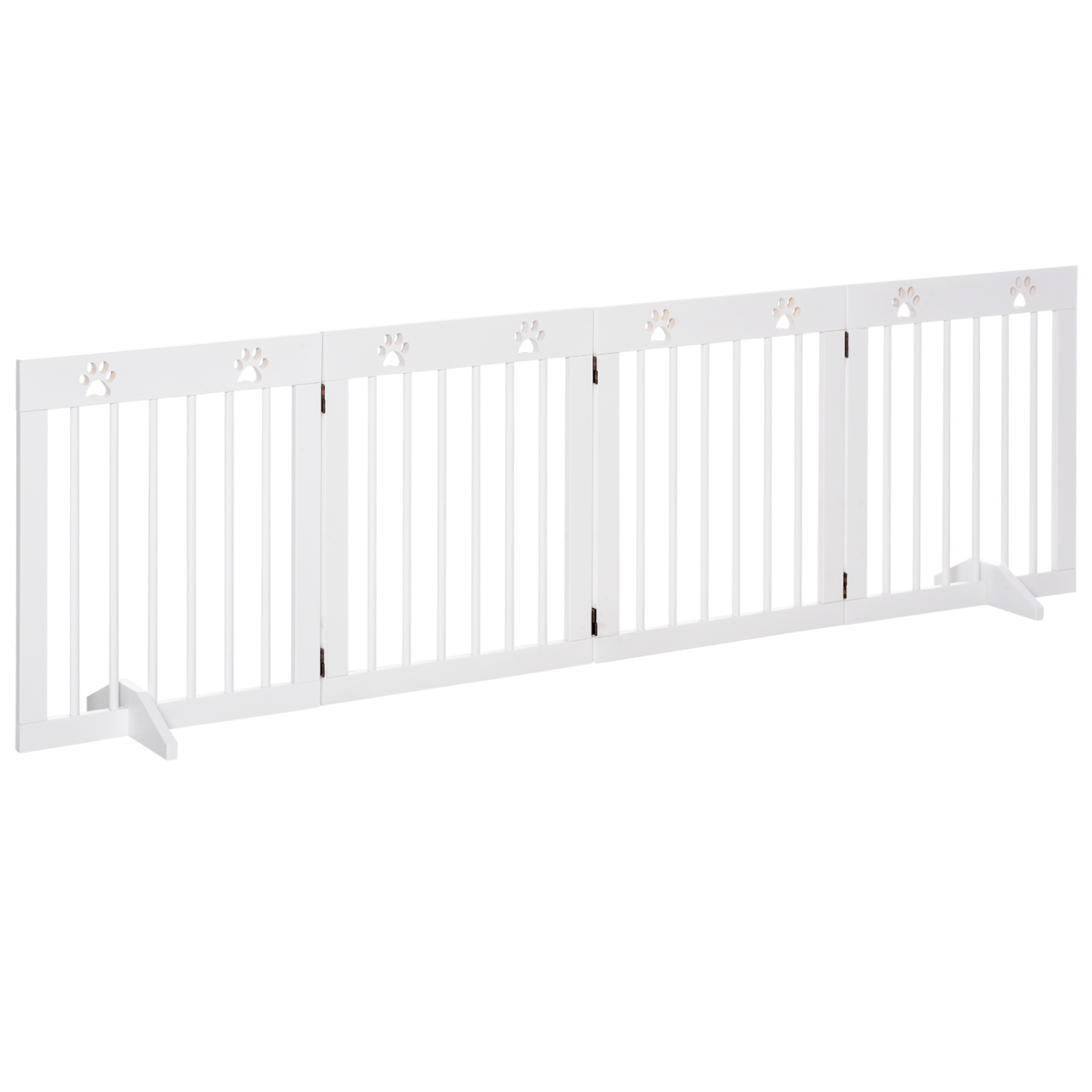 Freestanding Pet Gate 4 Panel Folding Wooden Dog Barrier with Support Feet