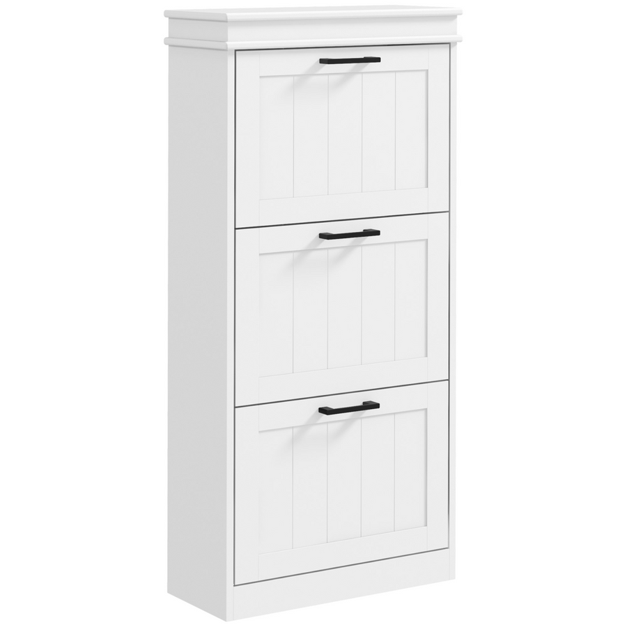 HOMCOM Slim Shoe Storage Cabinet with 3 Flip Drawers, White
