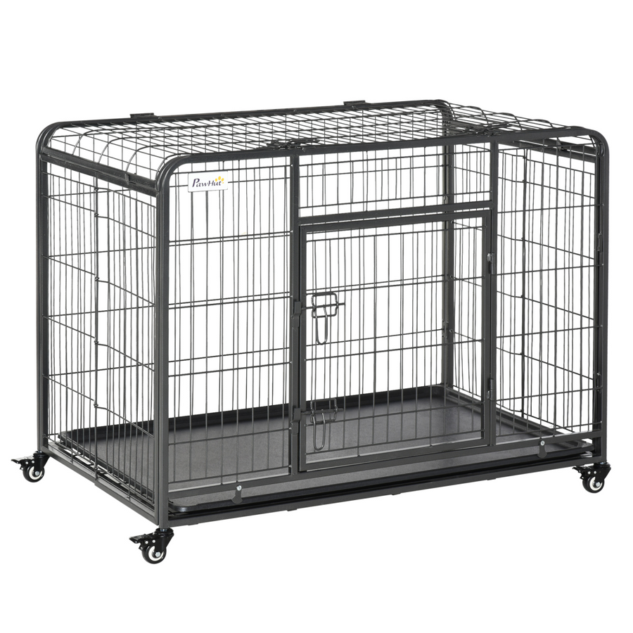 78x109cm Metal Dog Cage Kennel with Locking Door & Wheels
