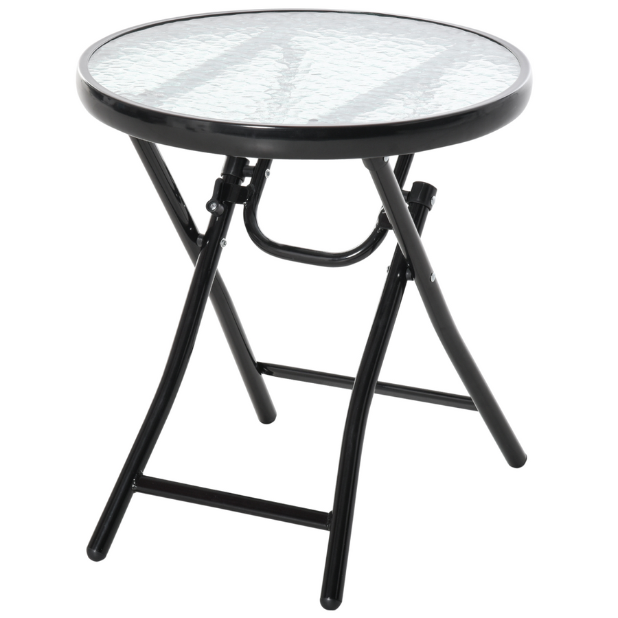 Folding Round Garden Table with Safety Buckle, Black