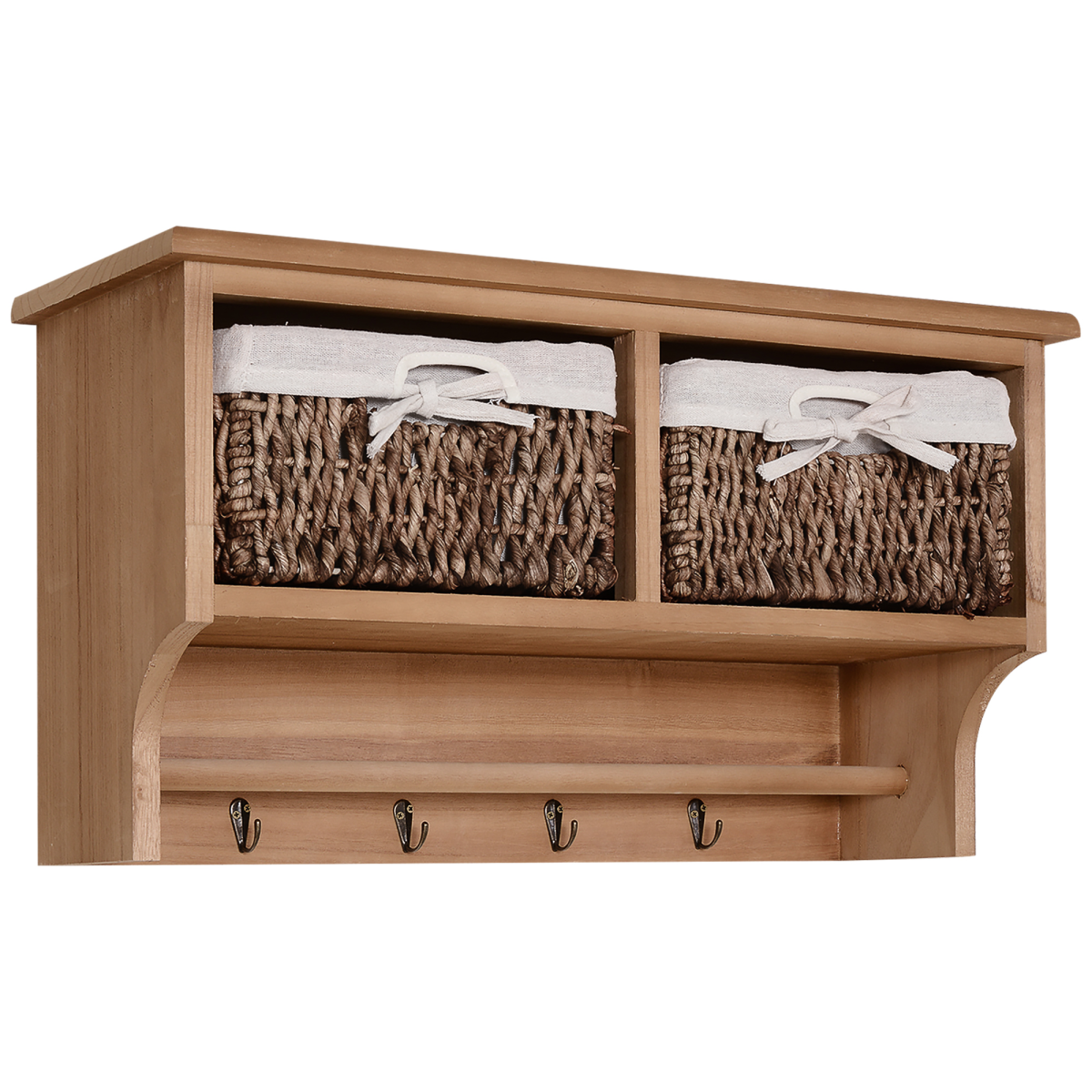 HOMCOM Entryway Coat Rack Wall Mounted Shelf with Hooks and 2 Baskets Brown