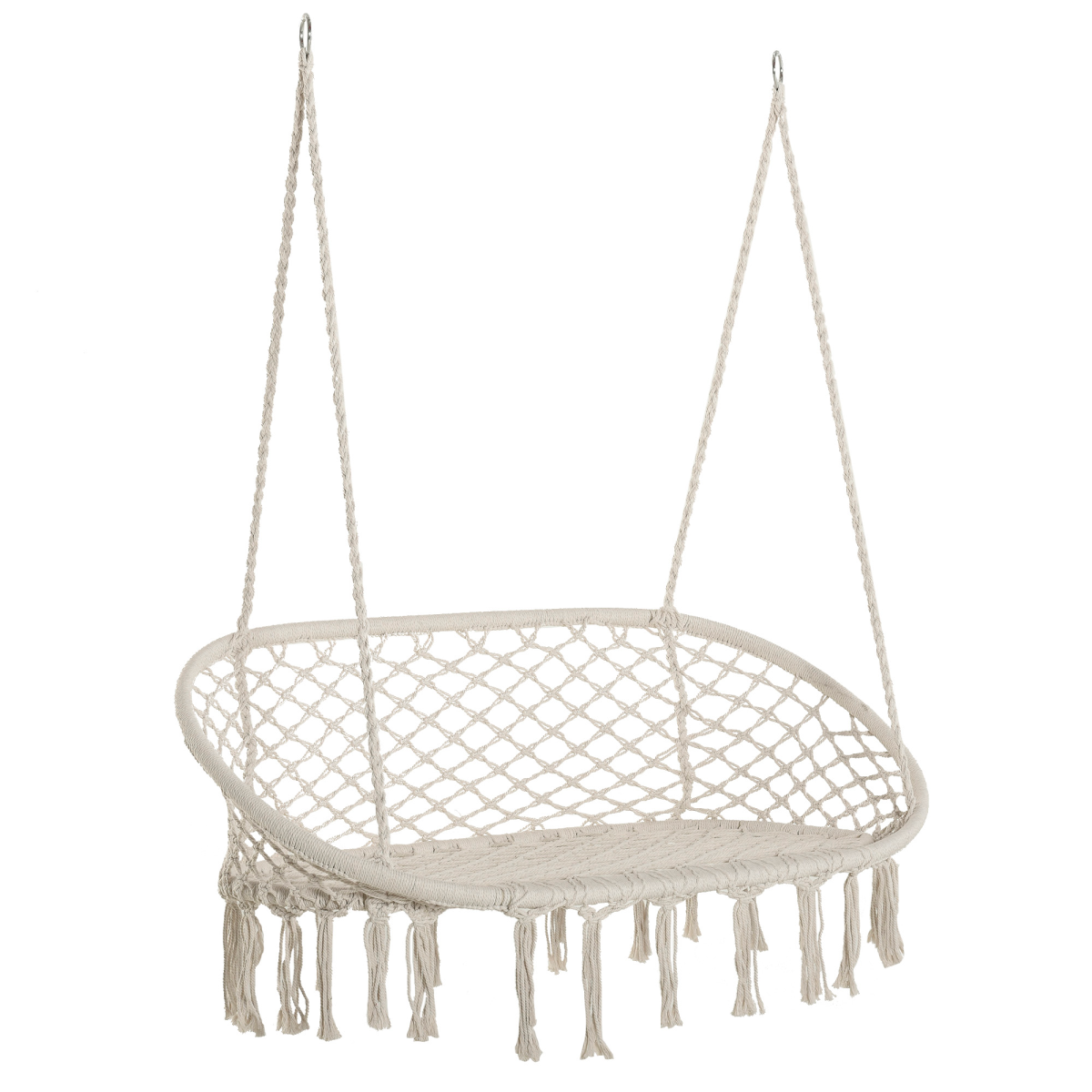 Hanging Hammock Chair Cotton Rope Swing & Metal Frame, Cream White