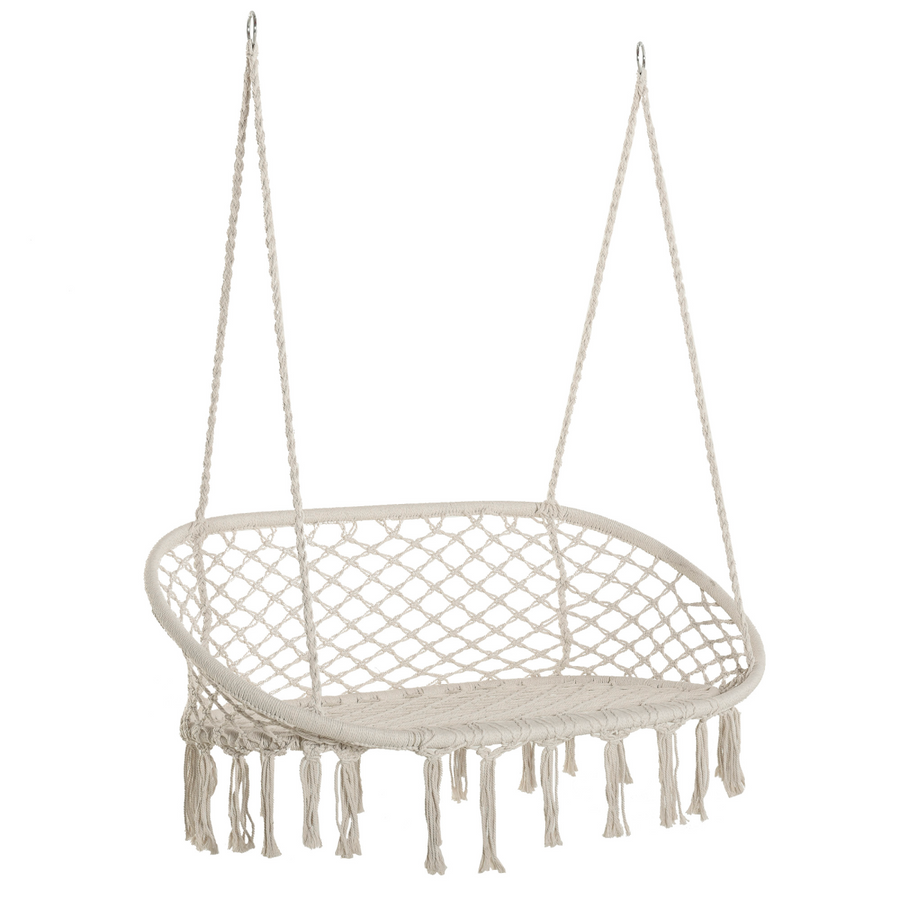 Hanging Hammock Chair Cotton Rope Swing & Metal Frame, Cream White