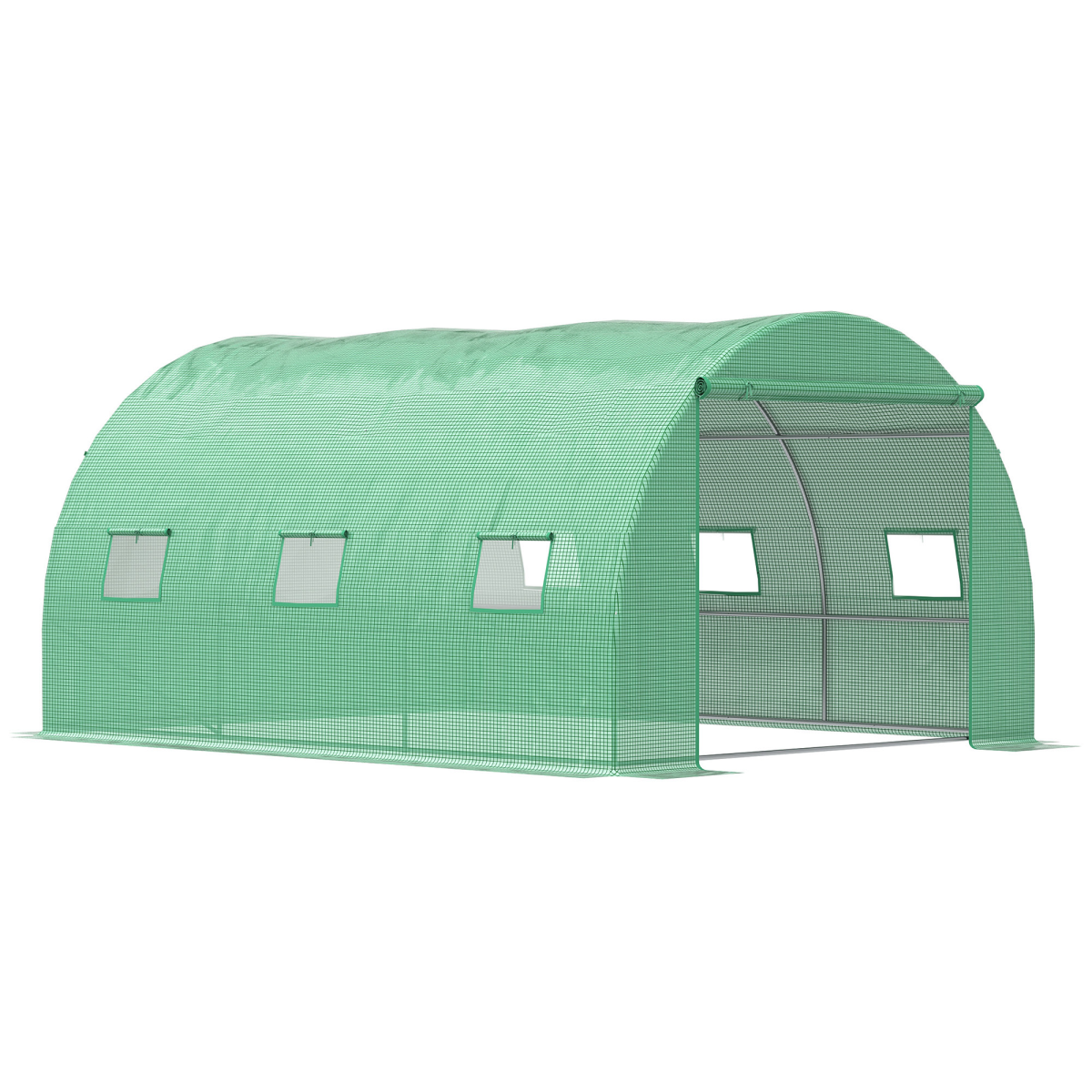Outsunny 4x3x2m Tunnel Greenhouse with Roll-Up Door and 6 Windows