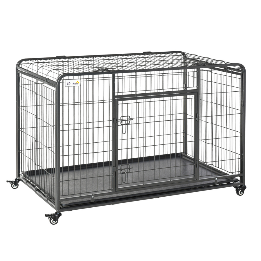 81x125cm Metal Dog Cage Kennel with Locking Door & Wheels
