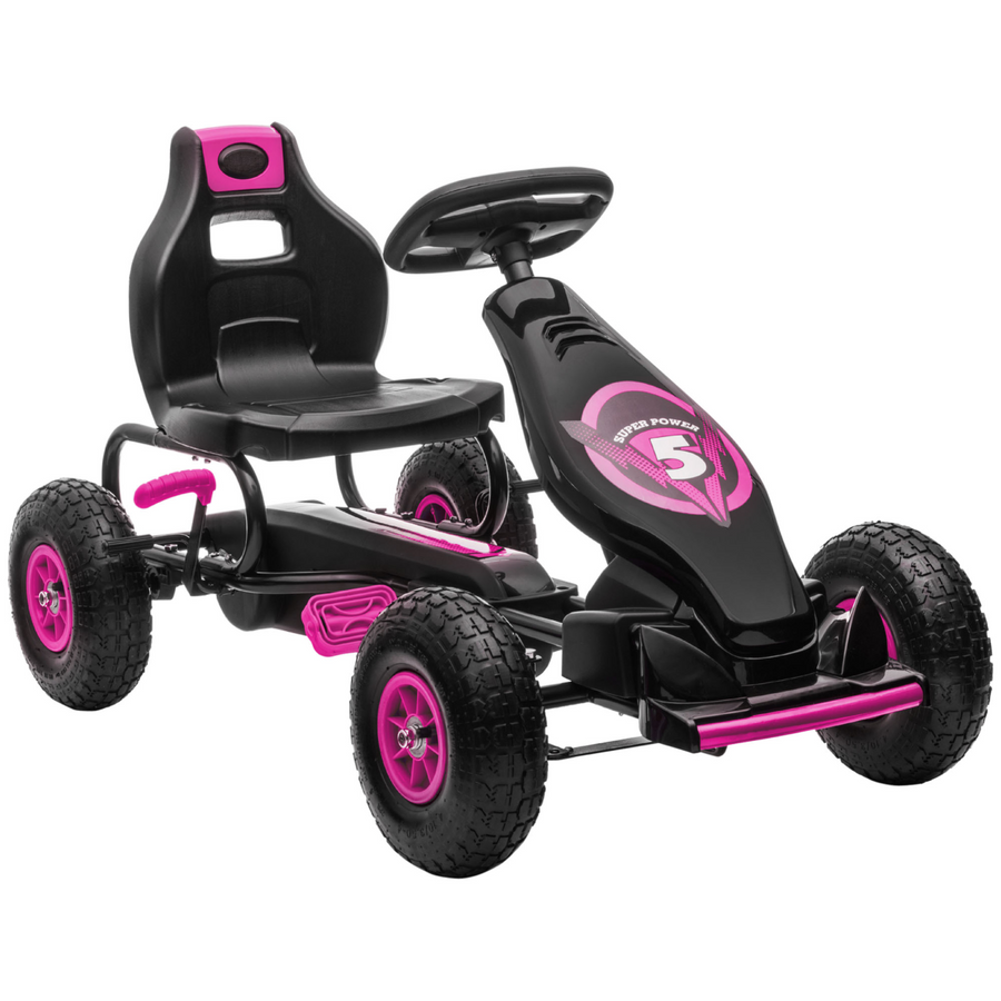 HOMCOM Children Pedal Go Kart with Adjustable Seat, Rubber Wheels, Brake - Pink