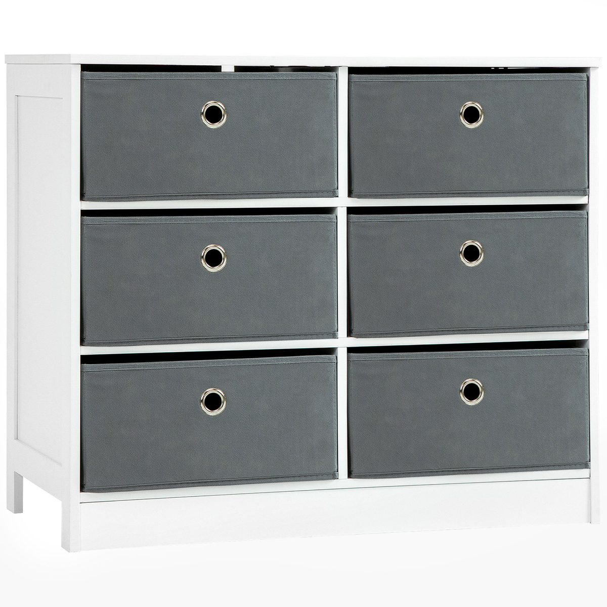 Chests of Drawer, Fabric Dresser Storage Cabinet with 6 Drawers, White and Grey