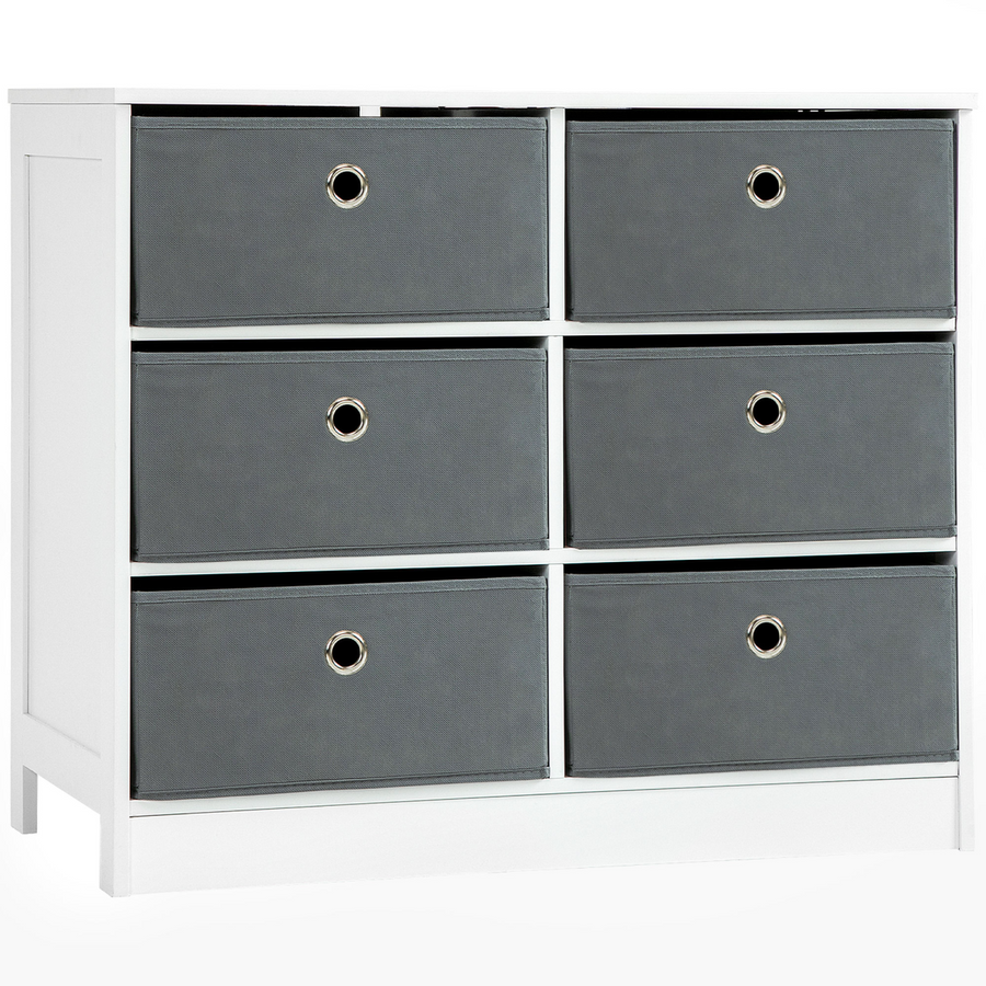 Chests of Drawer, Fabric Dresser Storage Cabinet with 6 Drawers, White and Grey