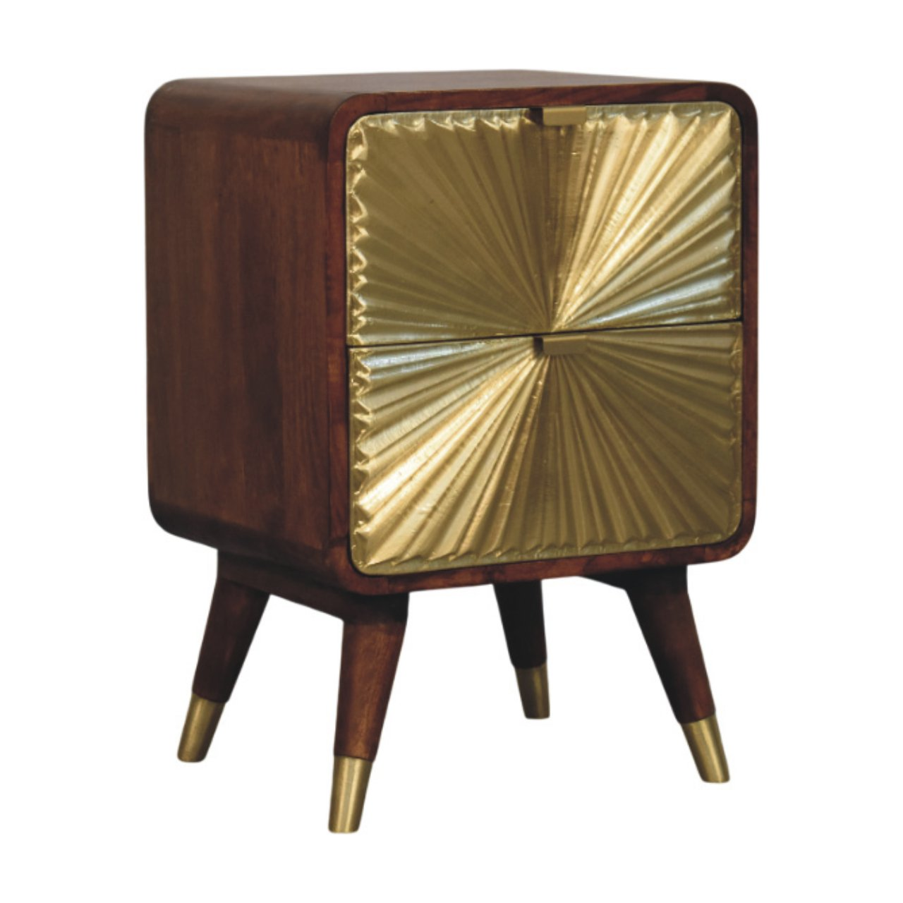 Artisan Furniture Avora Brass Embossed 2 Drawer Chestnut Nightstand, Brown & Golden