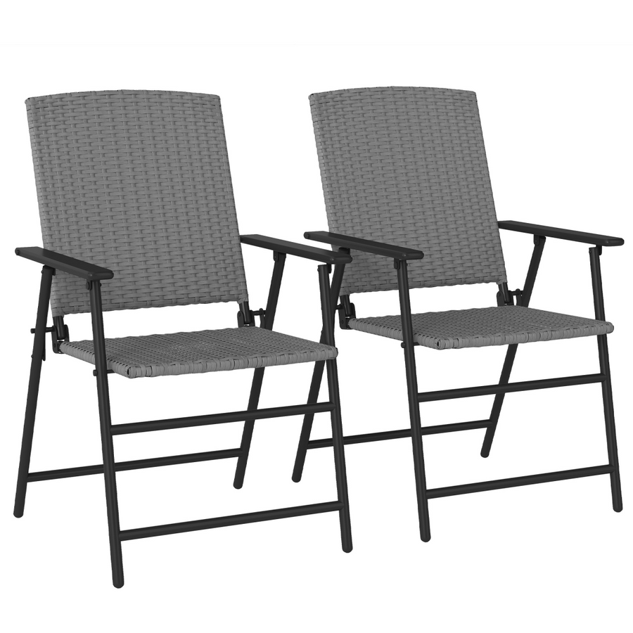 Outsunny 2pc Foldable Rattan Garden Chairs with Armrests, Grey