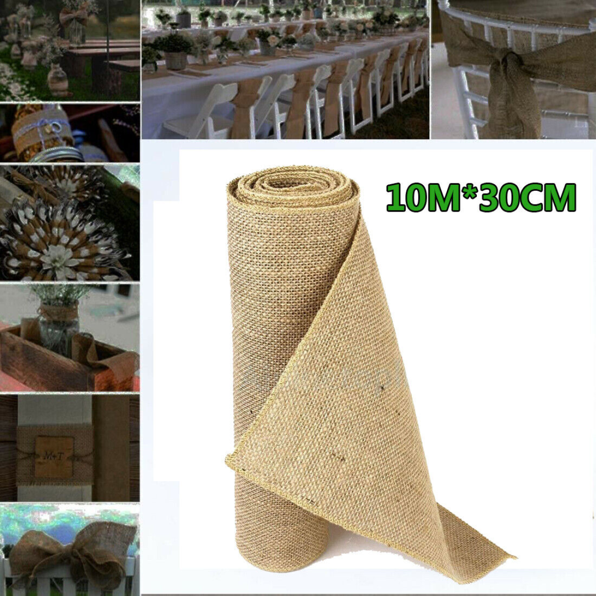 10m x 30cm Hessian Table Runner Roll Fabric Burlap Jute Rustic Wedding