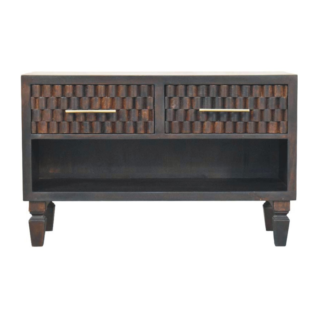 Artisan Furniture Solid Wood Cadiz Carved Shoe Storage Bench, 2 Drawers & 1 Shelf, Dark Brown