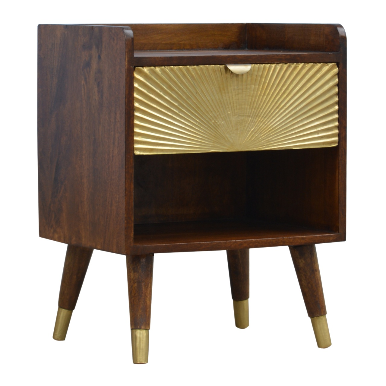Artisan Furniture Solid Wood Manila Gold One Drawer Bedside, Brown and Gold Color, 1 Drawer, 1 Shelve