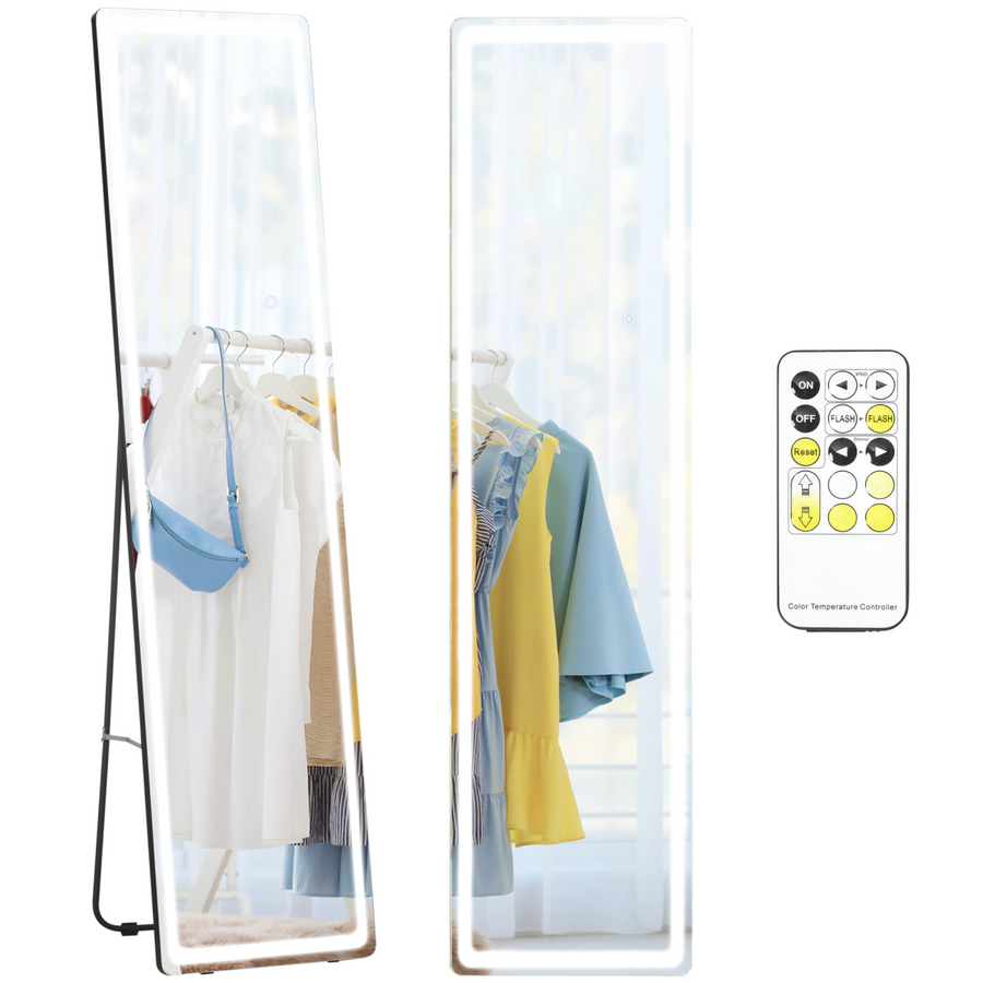 Full Length Mirror with LED Light, Freestanding Floor Mirror for Bedroom
