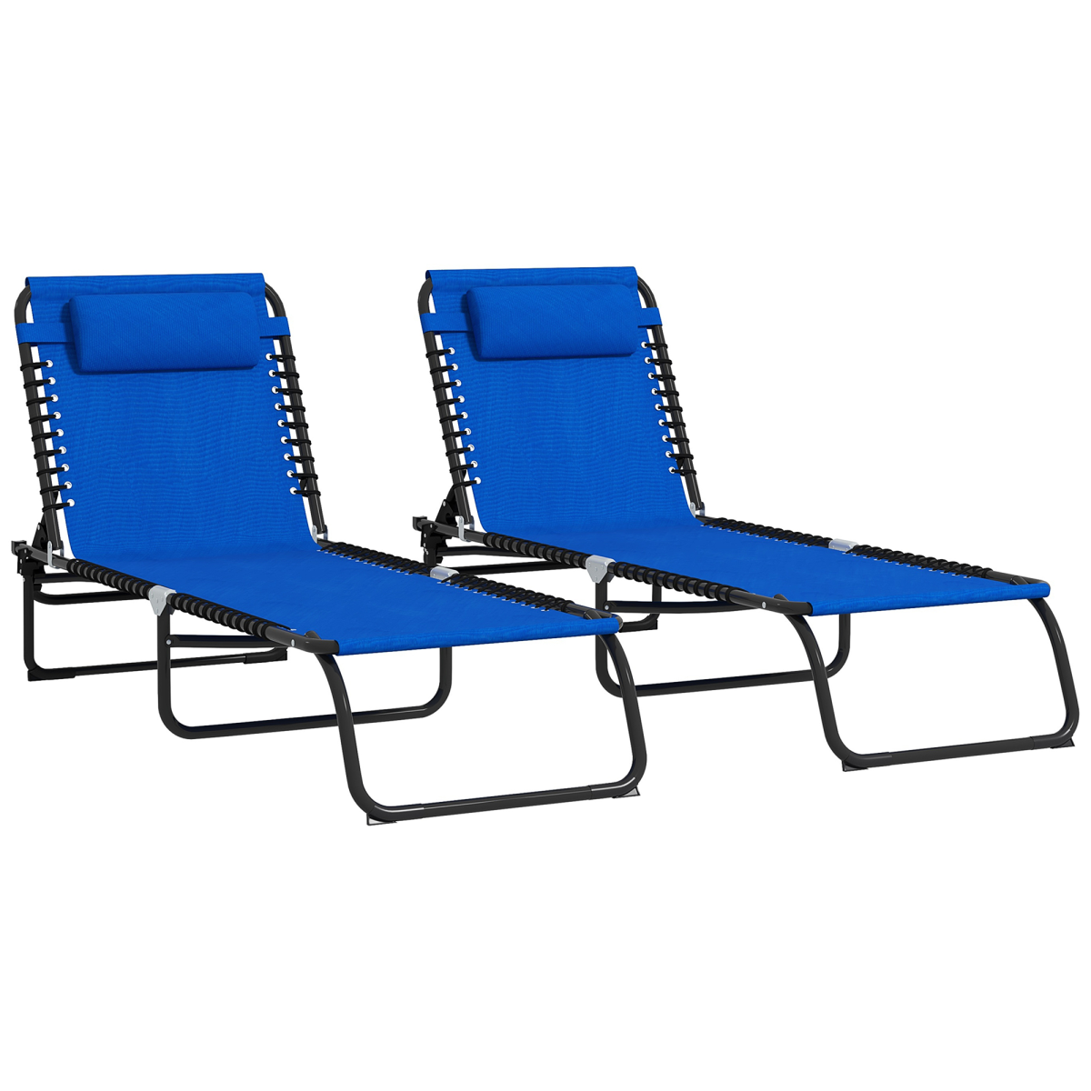 Outsunny 2 Pcs Folding Beach Chair Chaise Lounge, Blue