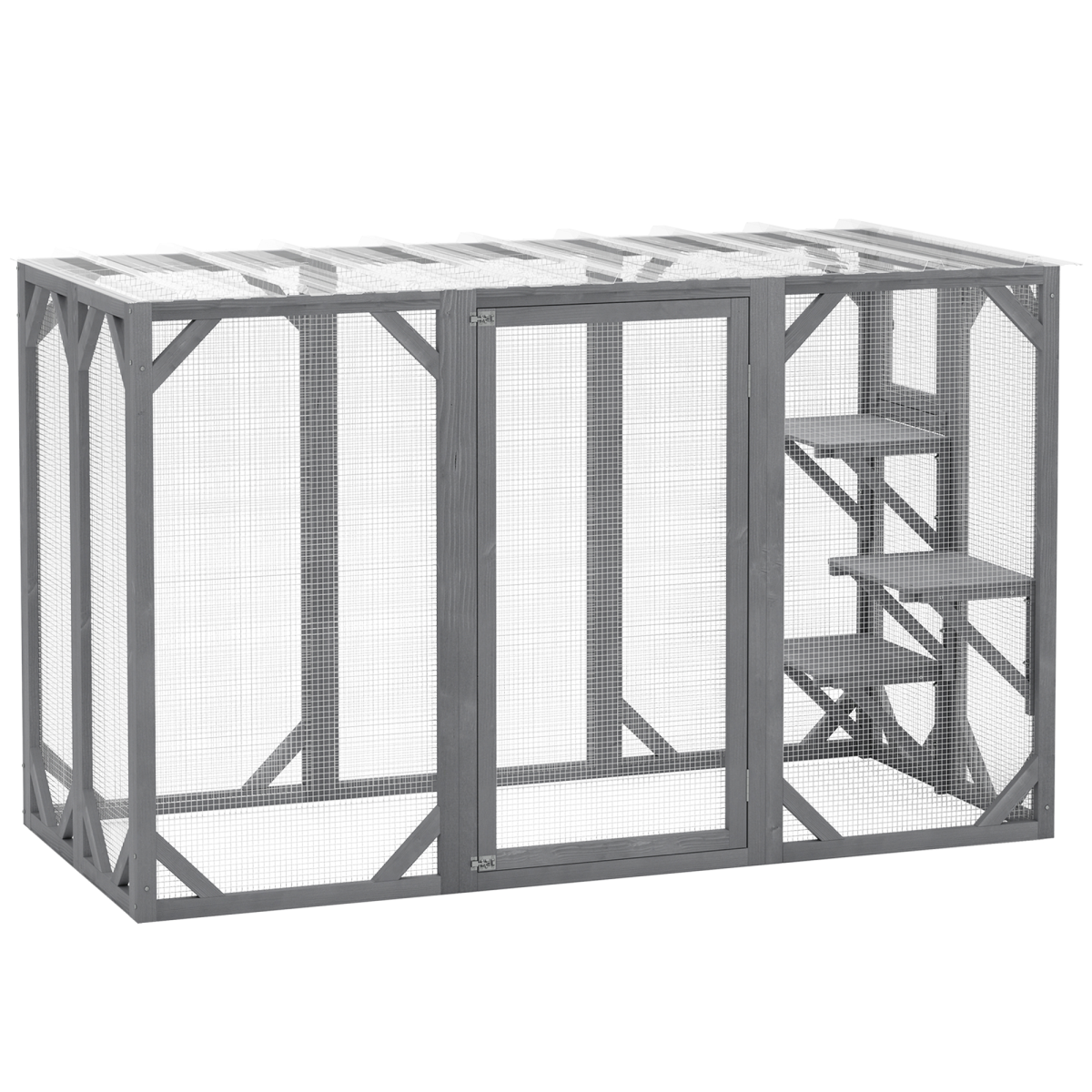PawHut 71" Wooden Cat House with 3 Platforms, Large Door for Multiple Cats