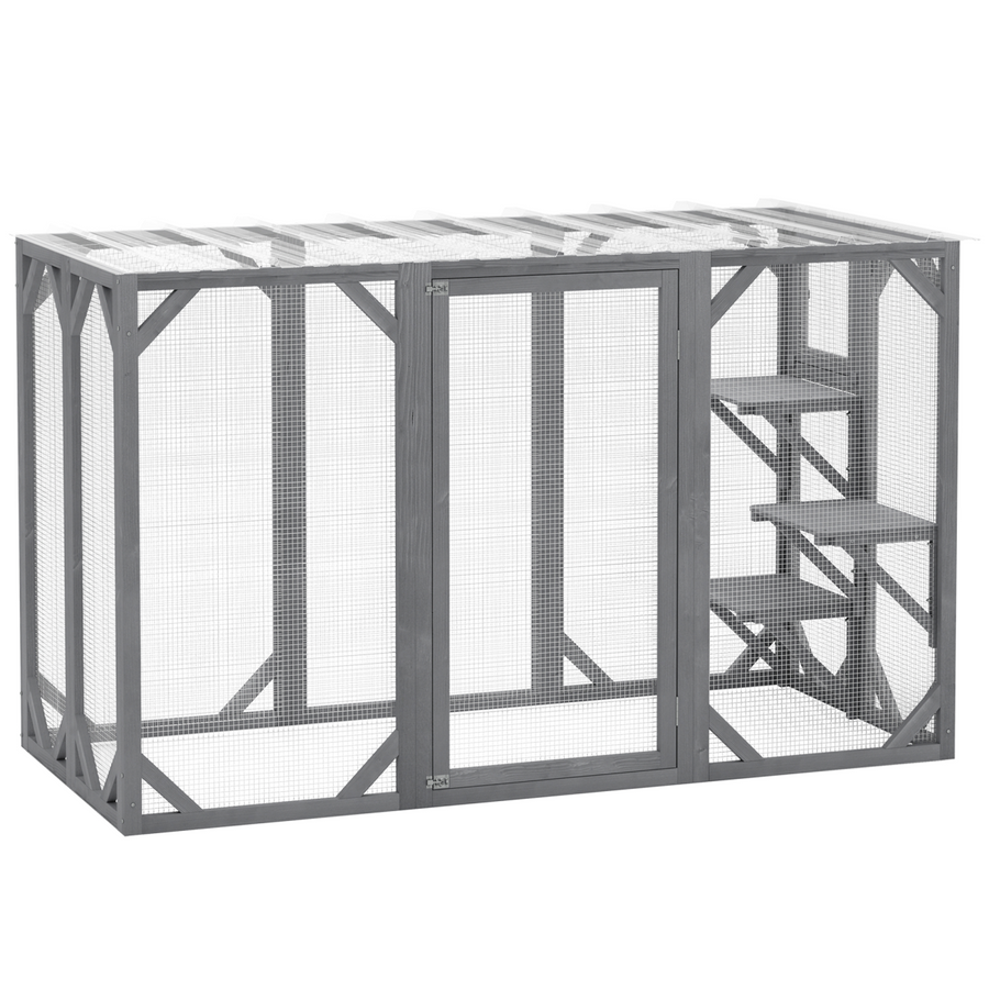 PawHut 71" Wooden Cat House with 3 Platforms, Large Door for Multiple Cats