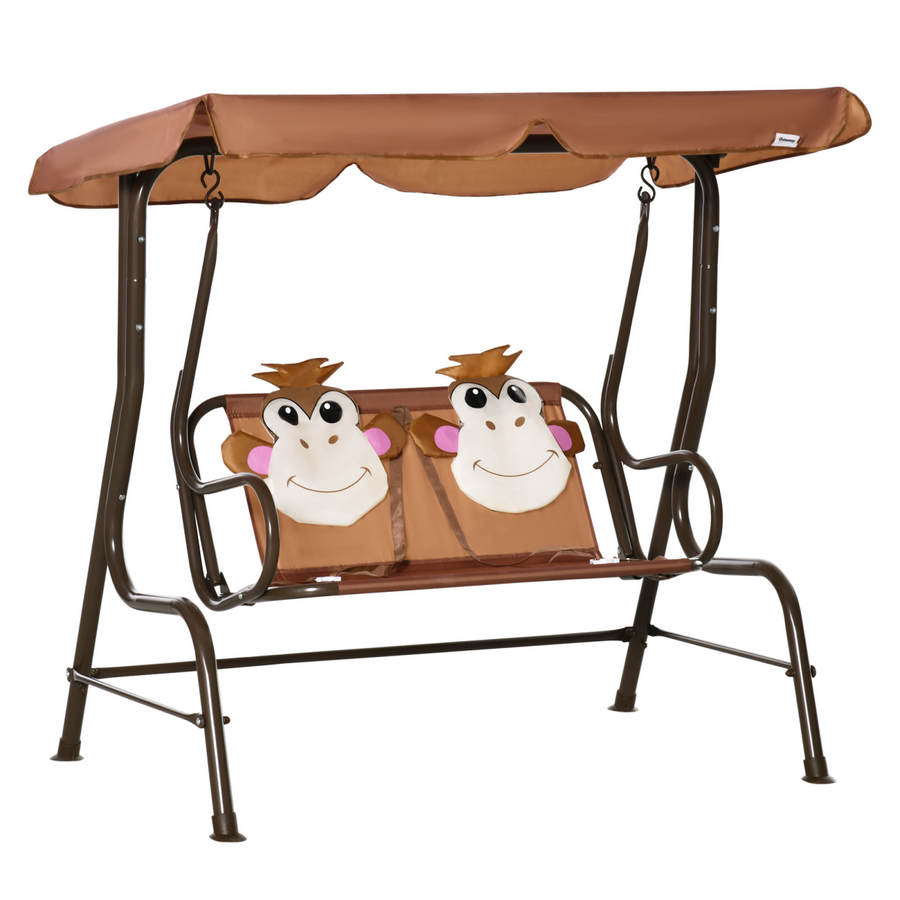 Outsunny Two-Seat Kids Canopy Swing Chair with Adjustable Awning and Seatbelts