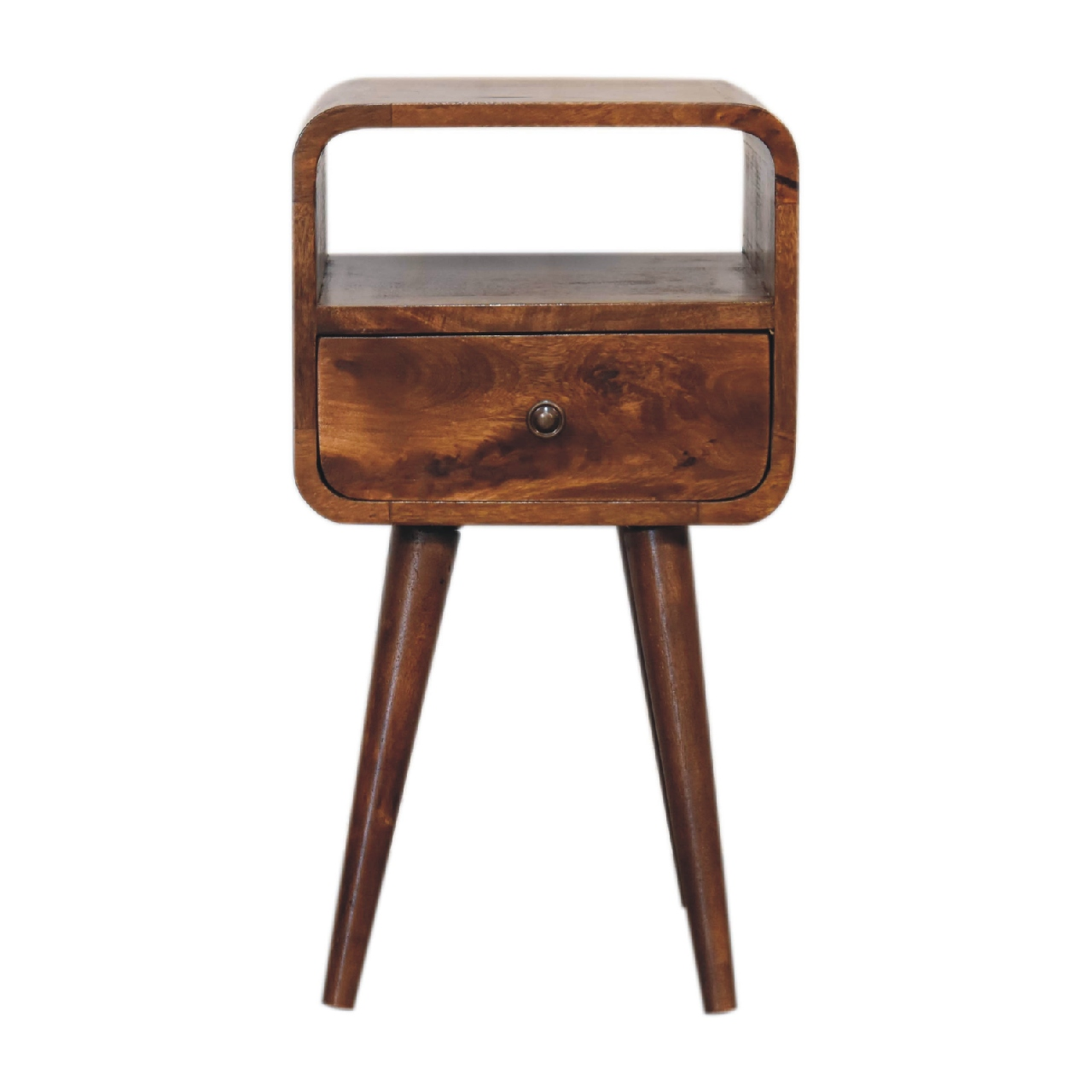 Artisan Furniture Solid Wood Mini Chestnut Curve Open Bedside, 1 Drawer, 1 Open Slot
