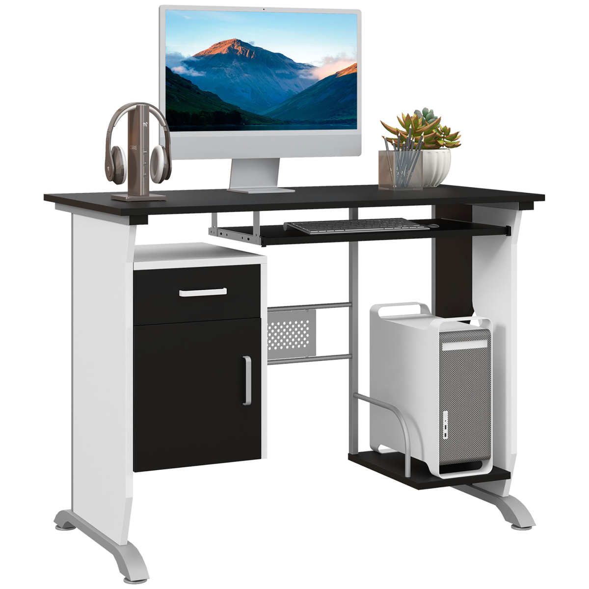 Computer Desk Drawer PC Writing Wooden Workstation Keyboard Black HOMCOM