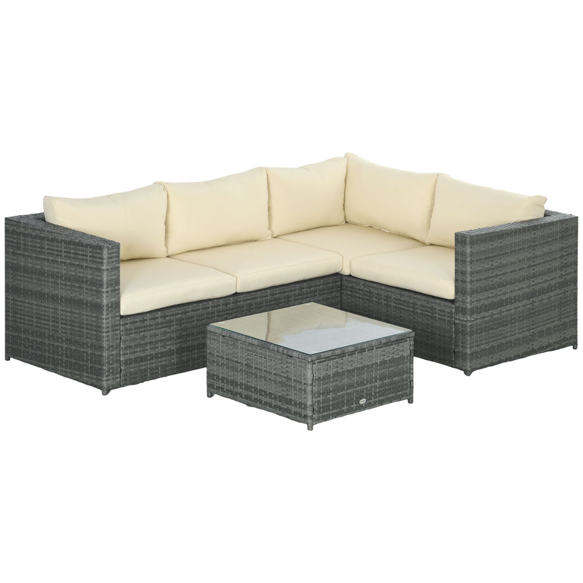 Outsunny 3-Piece Rattan Corner Sofa Set with Coffee Table and Cushions