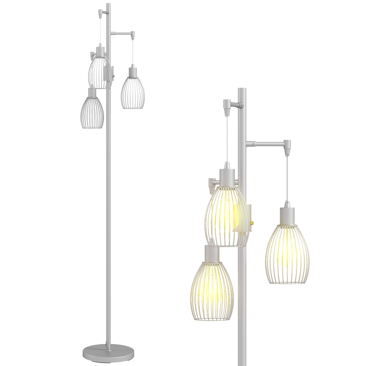 HOMCOM Industrial 3-Light Floor Lamp, Silver Tone
