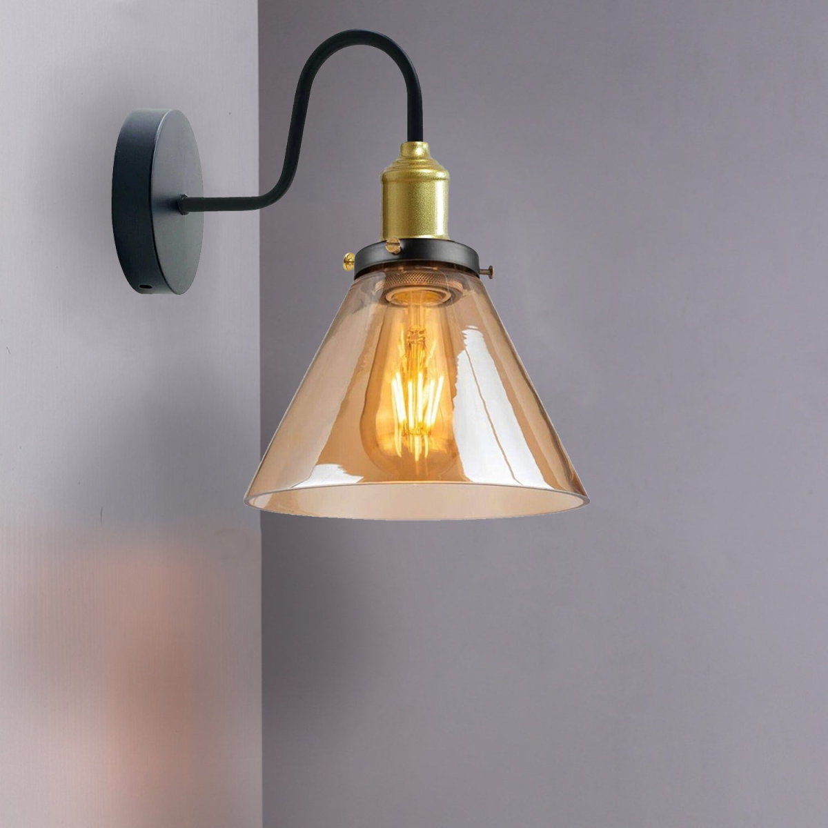 Industrial Glass Wall Light Amber Glass Cone Lampshade