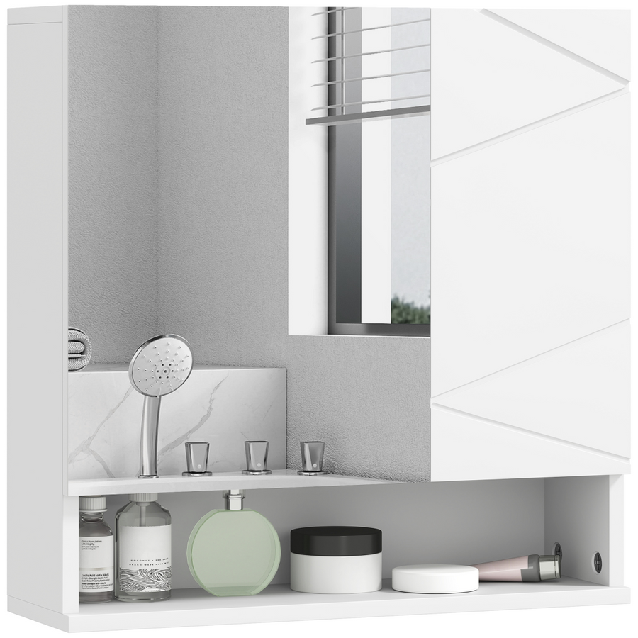 kleankin Wall Mounted Bathroom Storage Cupboard with Mirror and Shelf, White