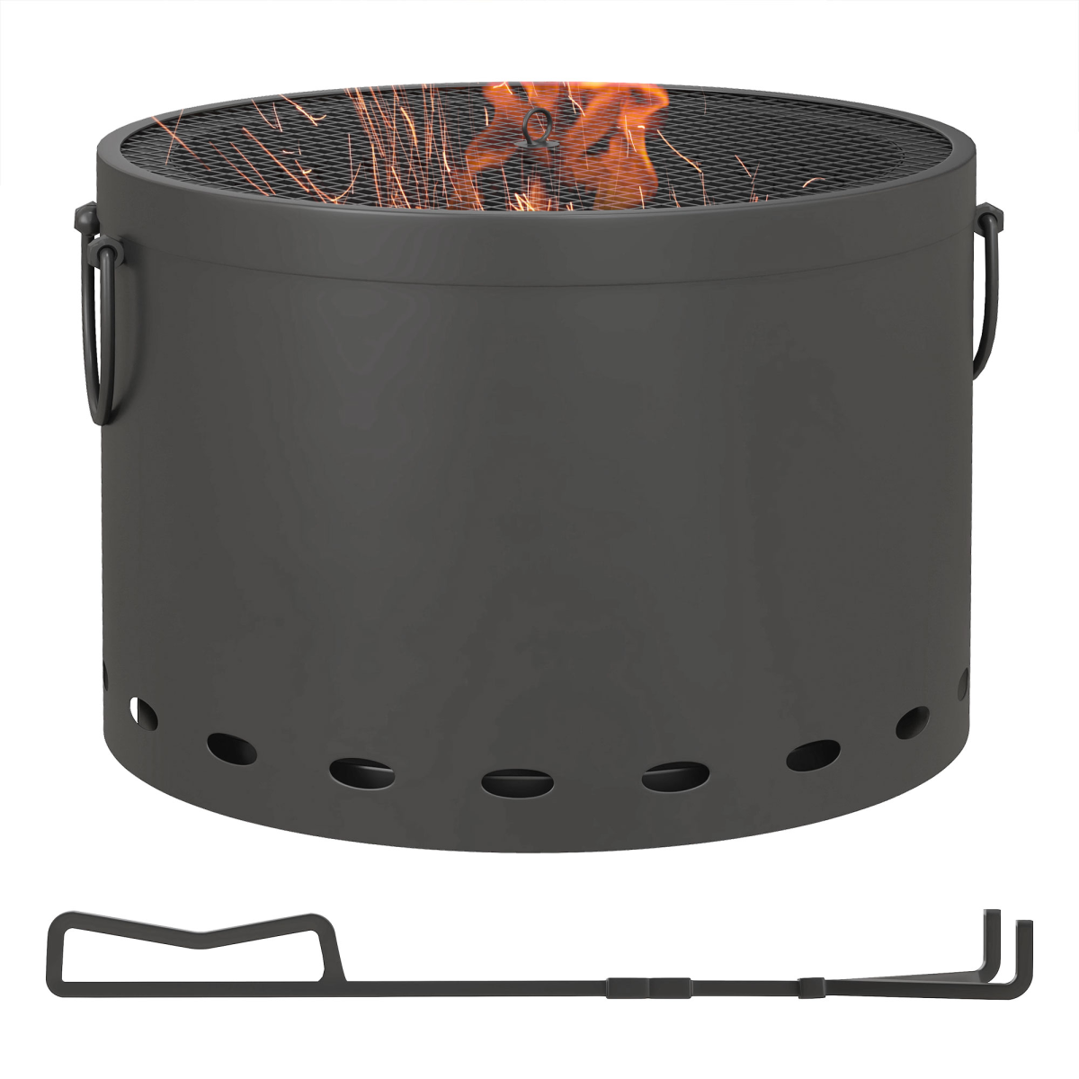 Outsunny 38cm Smokeless Wood Burning Firepit, Dark Grey