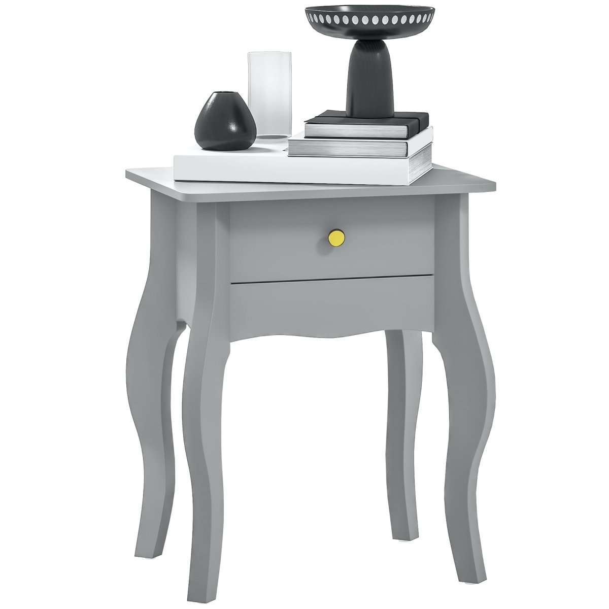HOMCOM End Table with Drawer and Curved Legs, Grey
