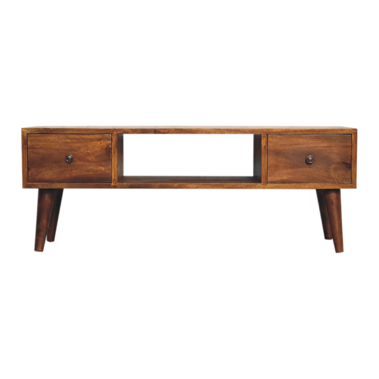 Artisan Furniture Solid Wood Classic Chestnut Coffee Table, 2 Drawers, 1 Open Slot, Dark Brown