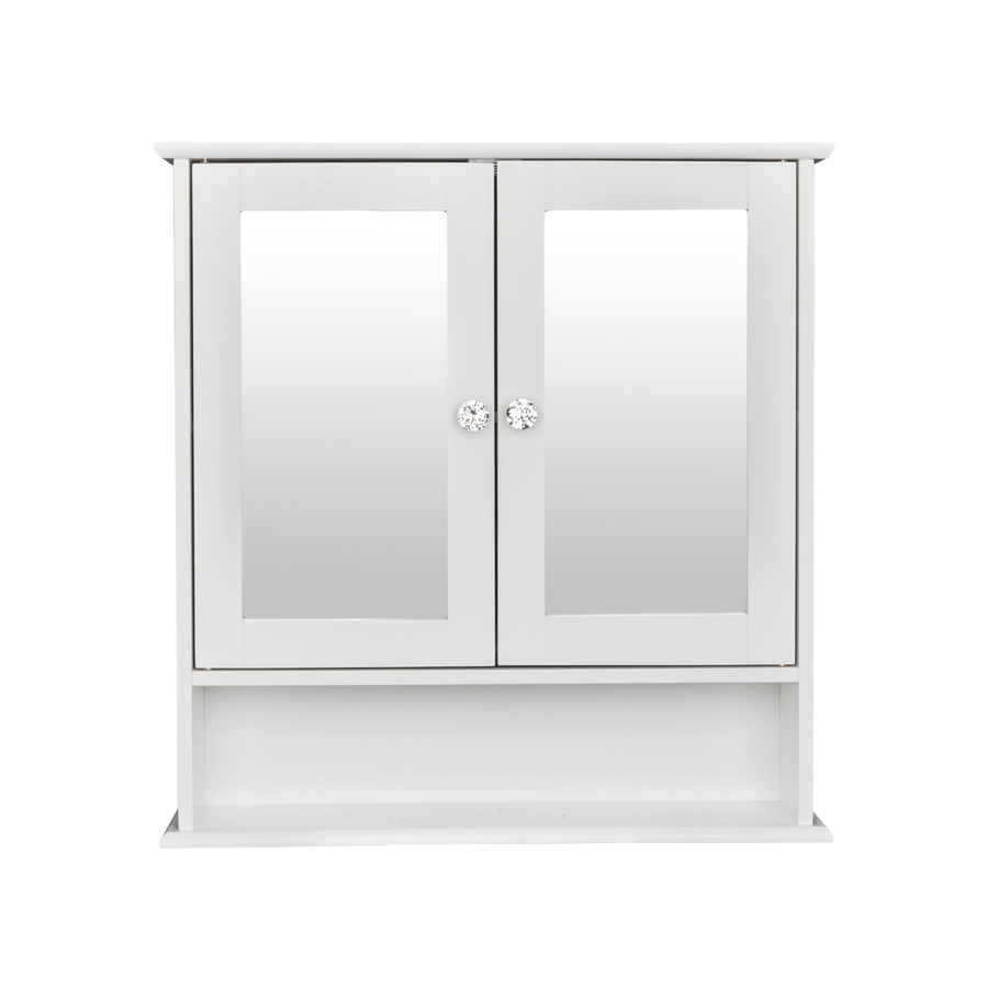 Double Door Mirror Wall Mounted Bathroom Cabinet Shelf White