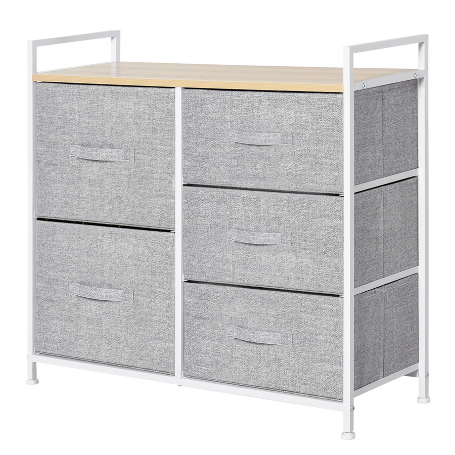 5 Drawer Linen Basket Storage Unit with Shelf and Handles