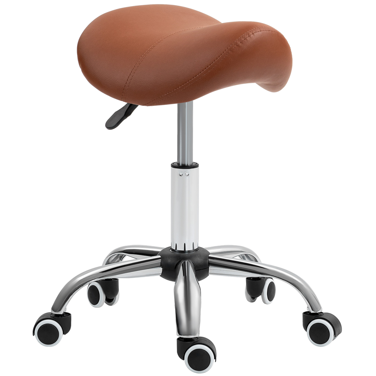 HOMCOM PU Leather Saddle Stool with Moulded Padded Seat, Adjustable Height, Brown