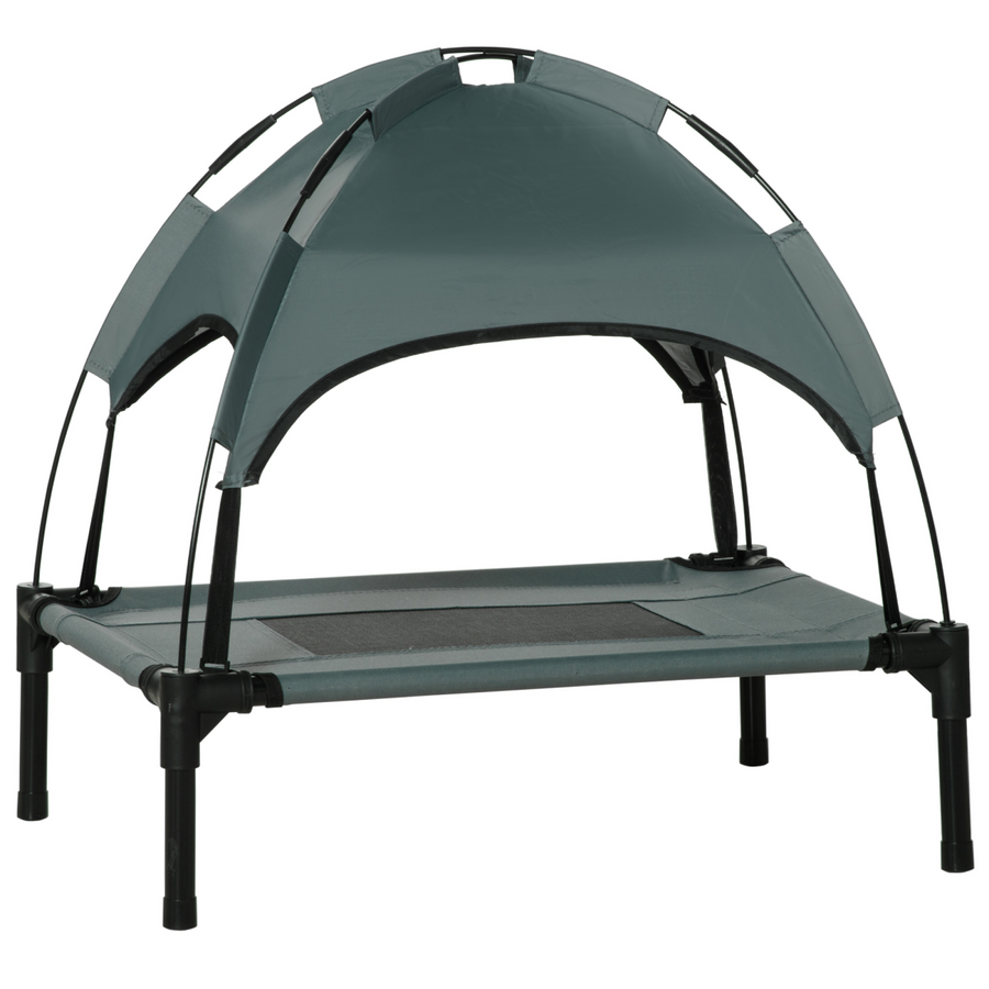 61 cm Elevated Dog Bed Raised Pet Cot with Canopy Grey Pawhut