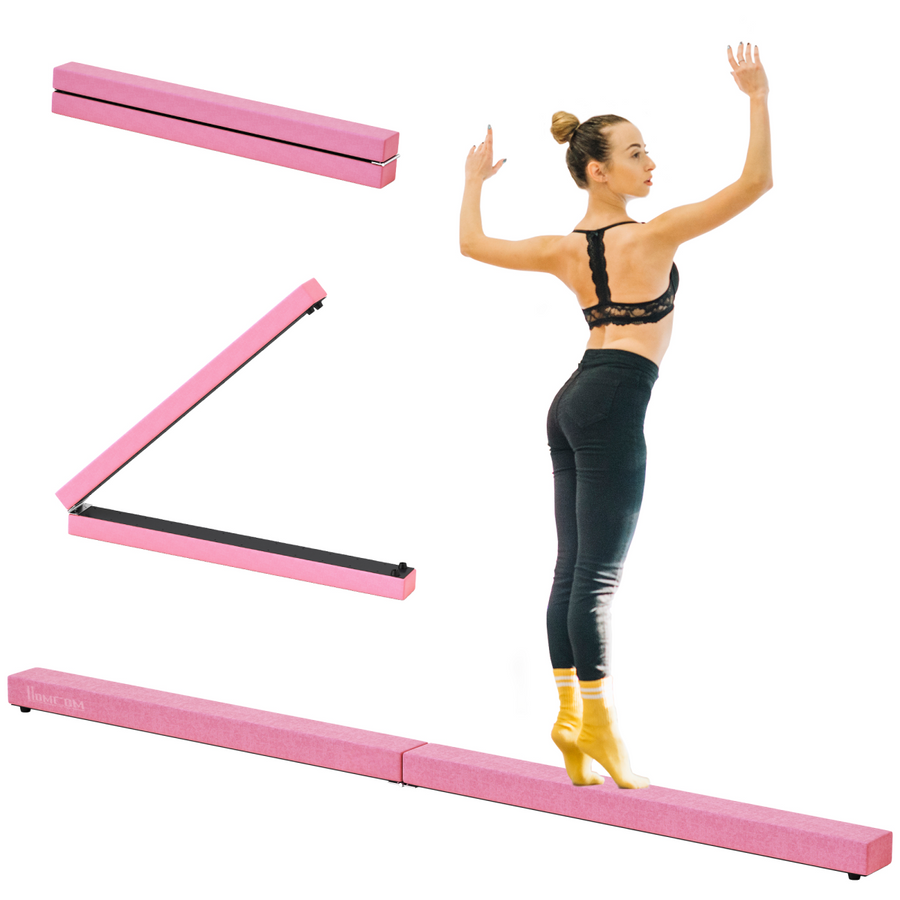 HOMCOM Balance Beam Trainer Fold Performance Gymnastics Suede Pink