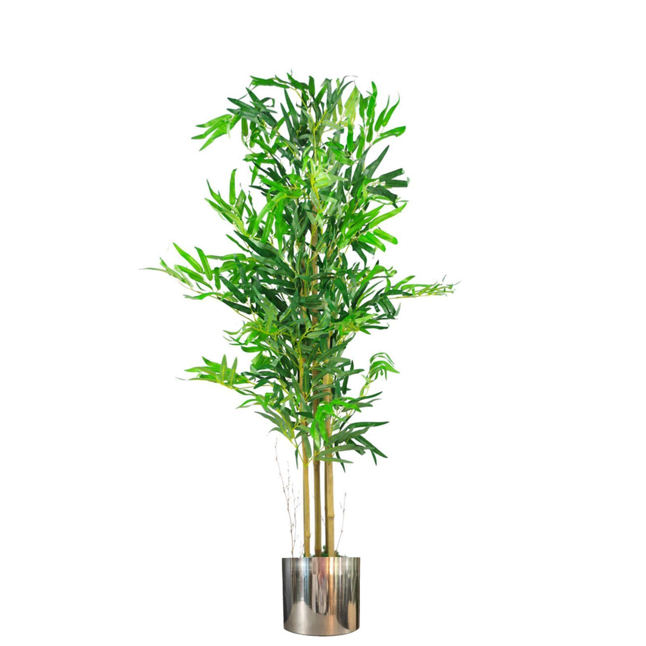 120cm (4ft) Natural Look Artificial Bamboo Plant with Silver Metal Planter