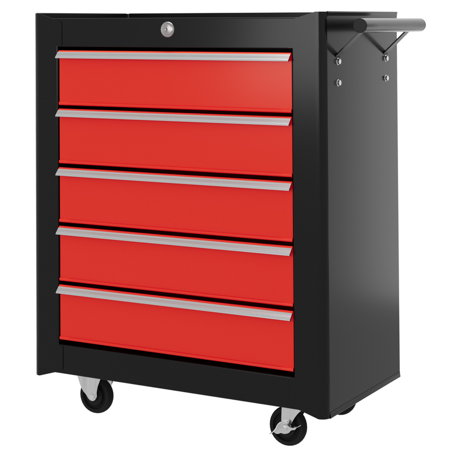 HOMCOM 5-Drawer Steel Lockable Tool Chest Cabinet with Wheels, Red