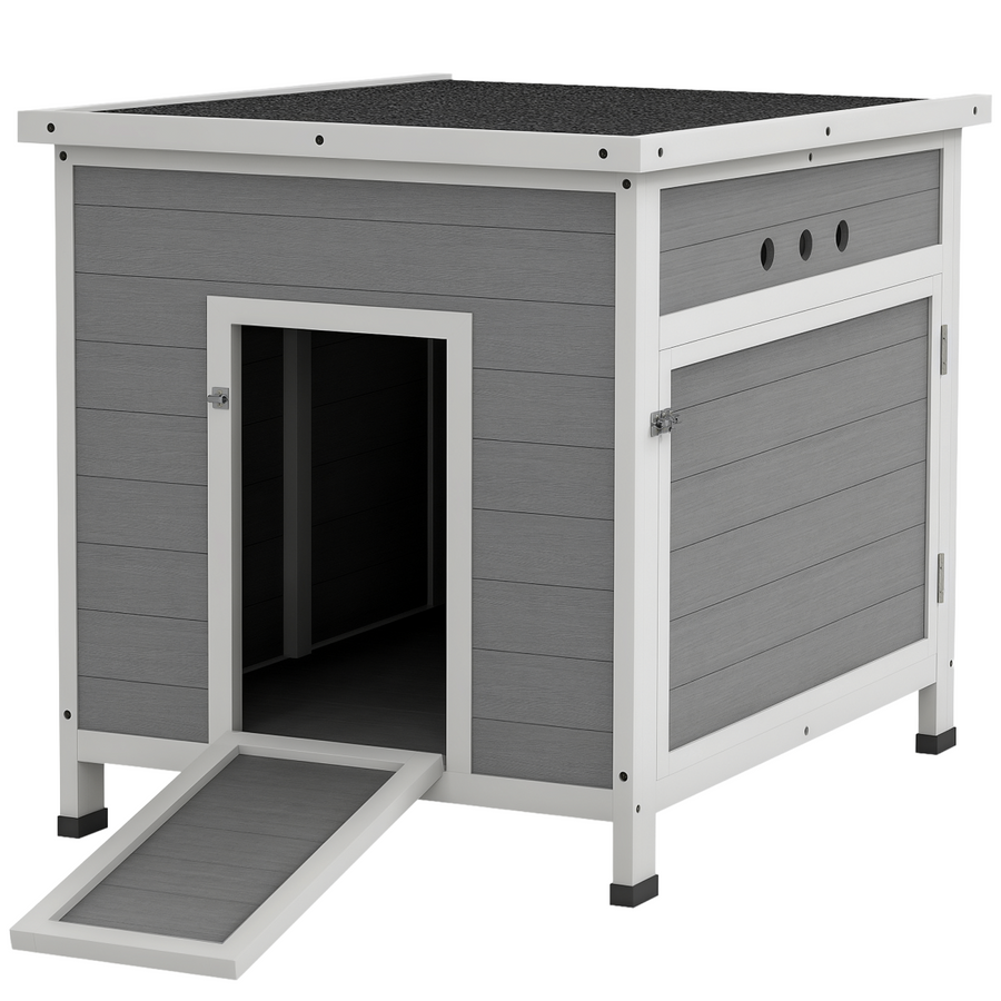 PawHut Wooden Duck House, Poultry Coop w/ Double Doors, Openable Roof, Grey