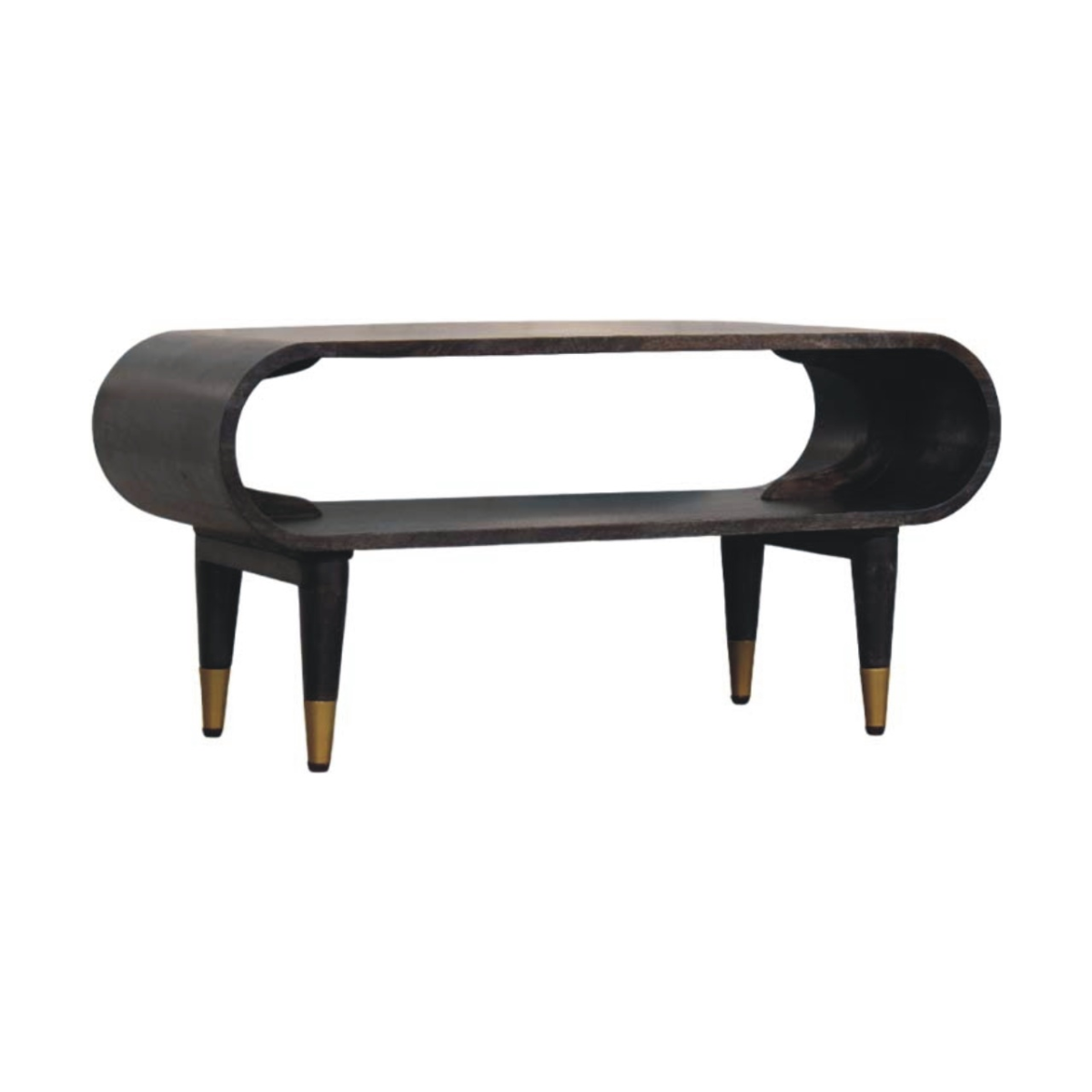Artisan Furniture Solid Wood Curved Edge Media Unit with Brass Accents, 1 Open Slot, Dark Brown