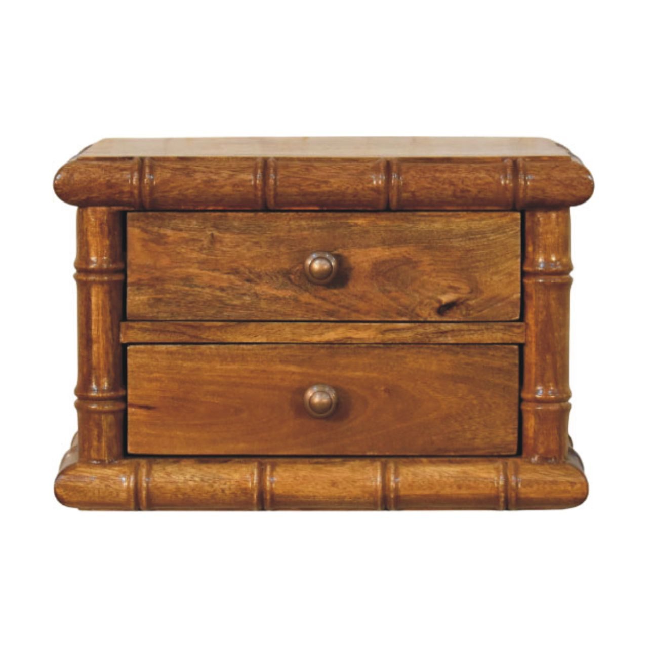 Artisan Furniture Solid Wood Bamboo Bedside in Amber Oak Finish, 2 Drawers, Brown