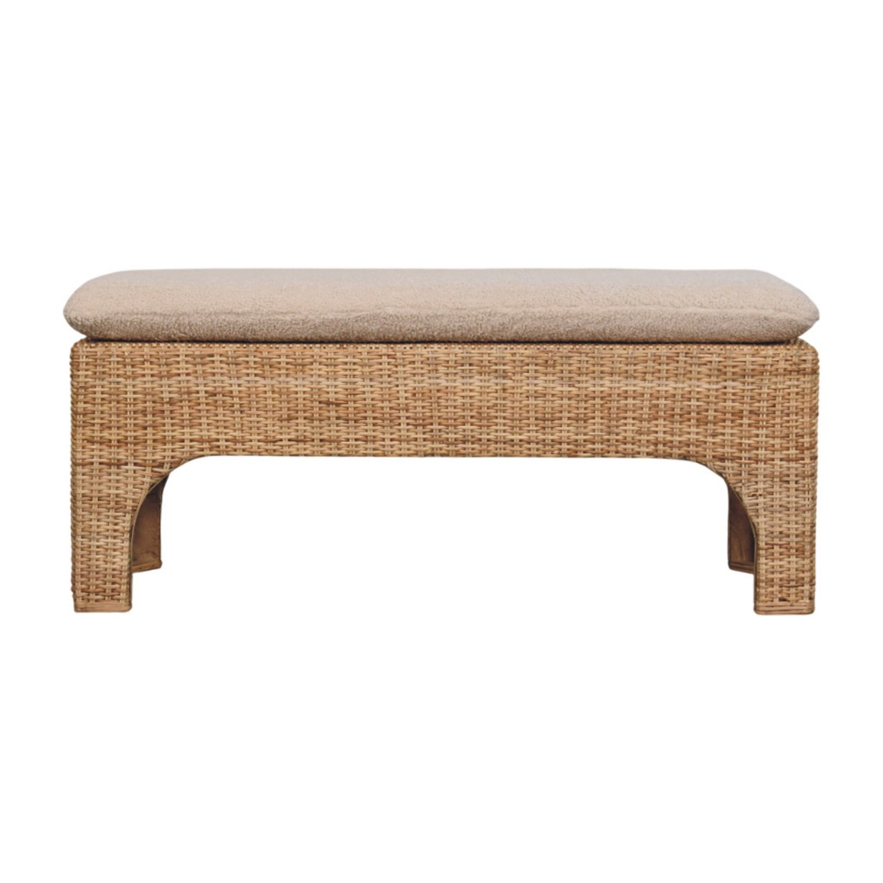 Artisan Furniture Solid Wood Rattan Harmony Upholstered Bench, Brown & Cream