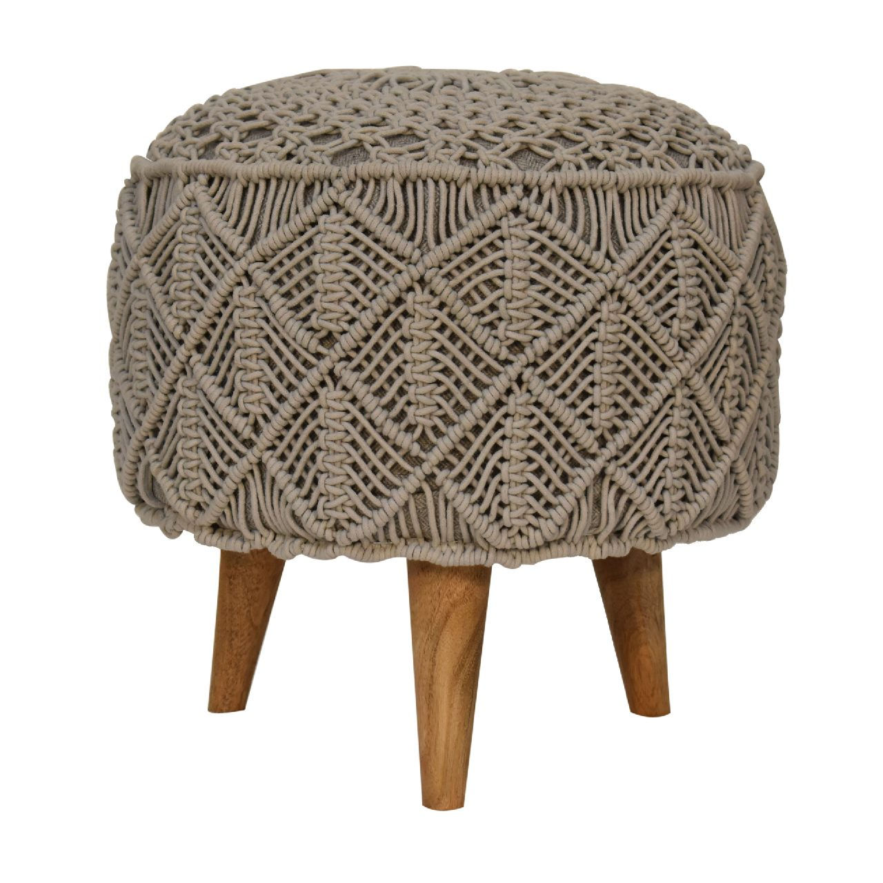 Artisan Furniture Solid Wood Crotchet Grey Footstool, Beige