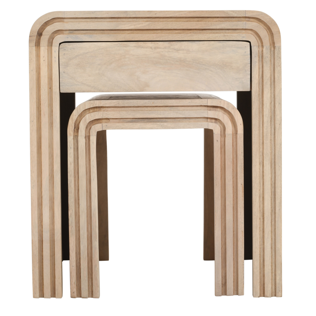 Hudson Carved Mango Wood Nest of 2 Tables With Drawer