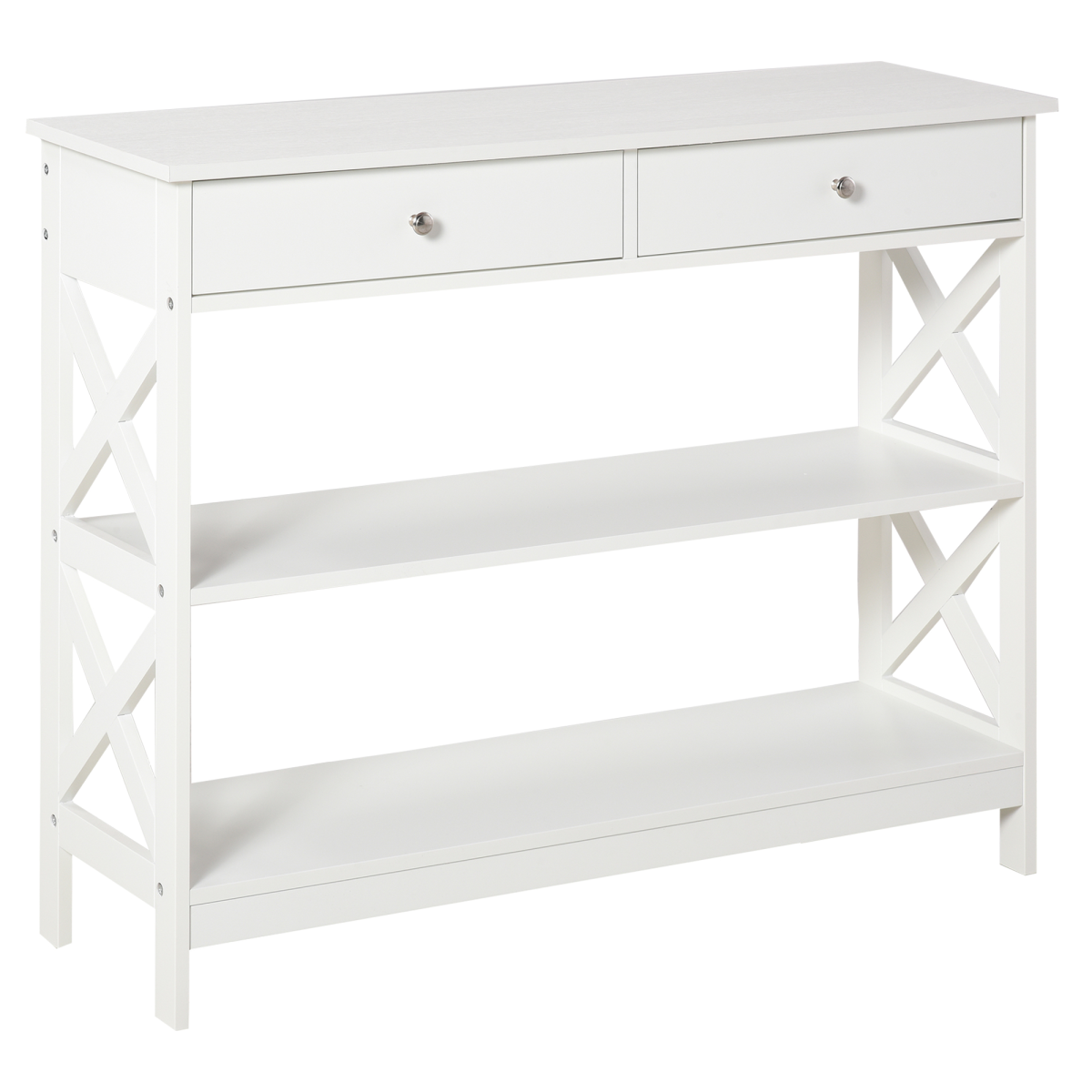 Console Table Side Desk with Shelves and Drawers, White