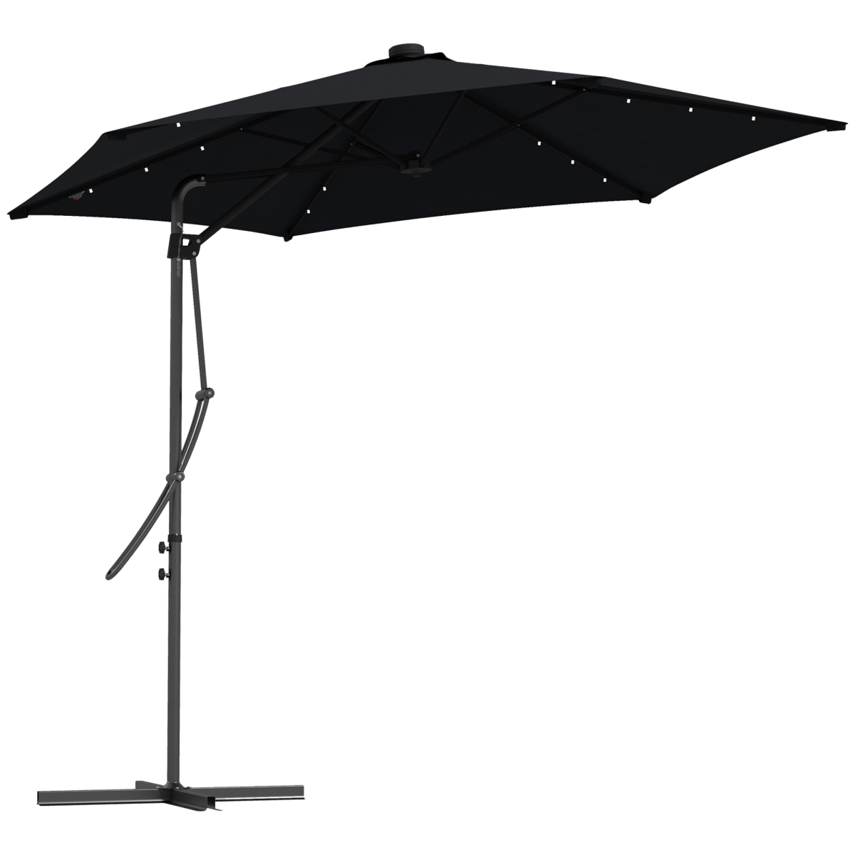 Outsunny 3m Cantilever Garden Parasol Umbrella with Solar LED Lights and Cover, Black